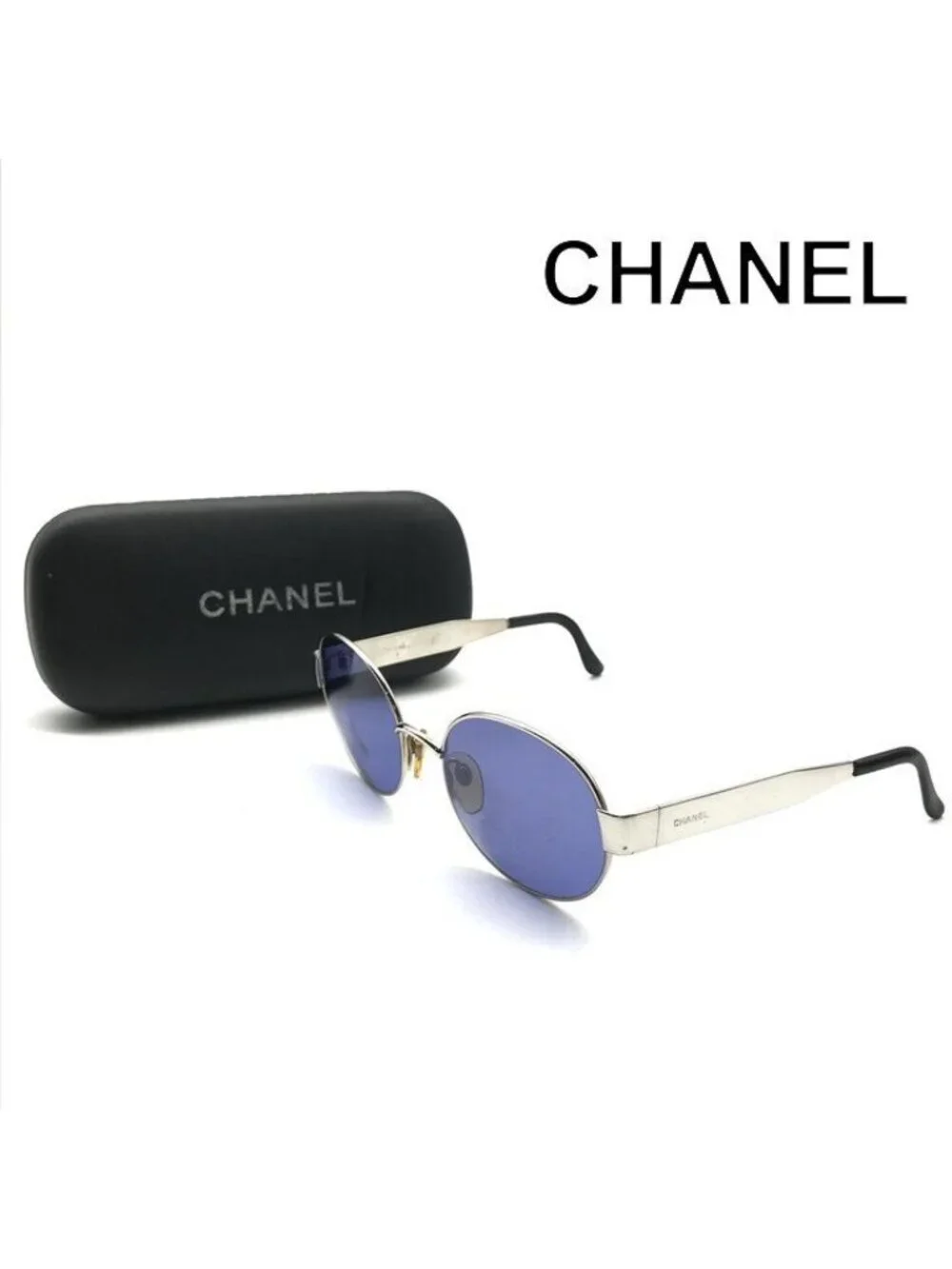 Chanel Logo Sunglasses Eyewear Blue Silver